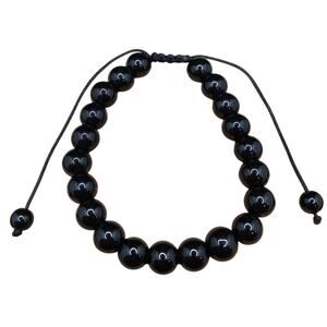 Adjustable Black Obsidian Bracelet Beaded Gemstone Artisan Made Unisex Stack NEW